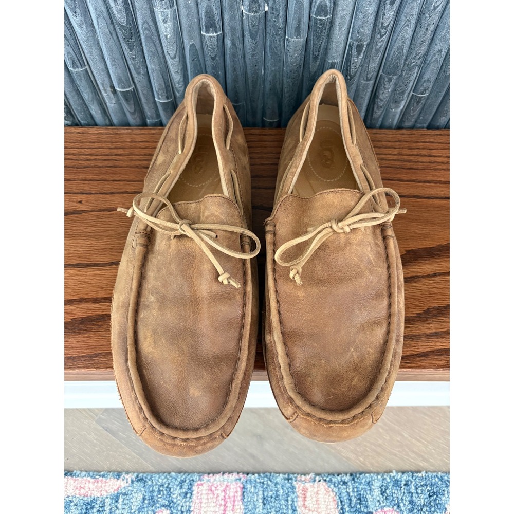 UGG Australia Men Ascot Leather Loafers Brown Moccasin Shoes 1008402 Size 17